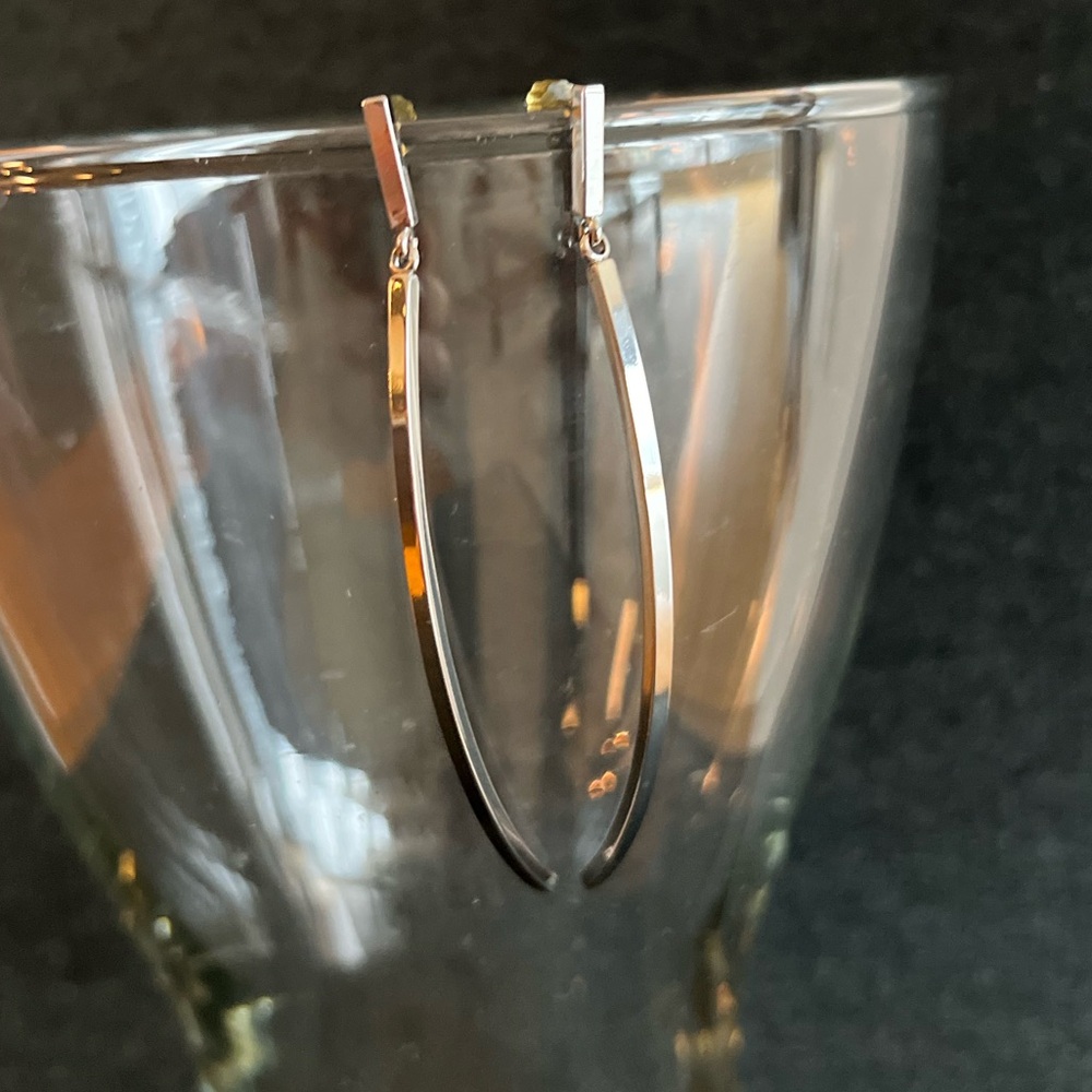 BCBG MaxAzria Stainless Steel Curved Bar Dangle Earrings with Post Back - Picture 10 of 13